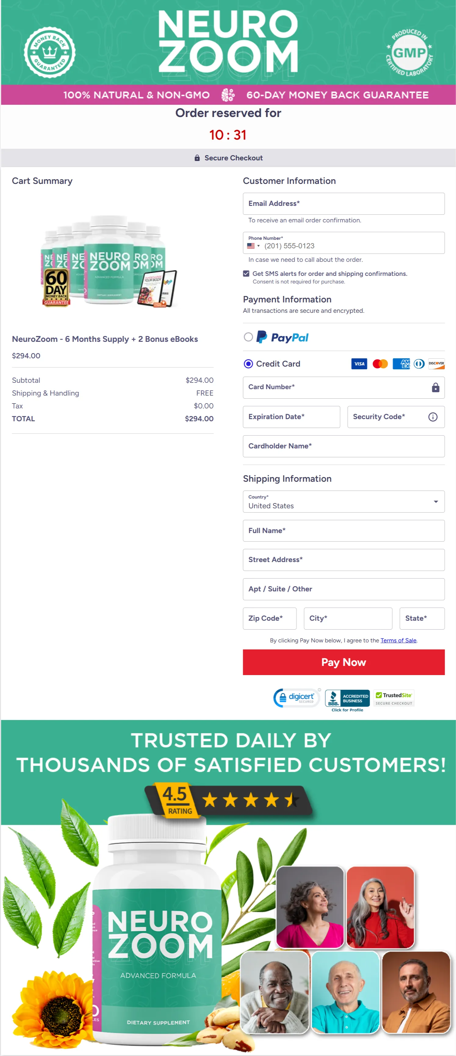 NeuroZoom checkout page